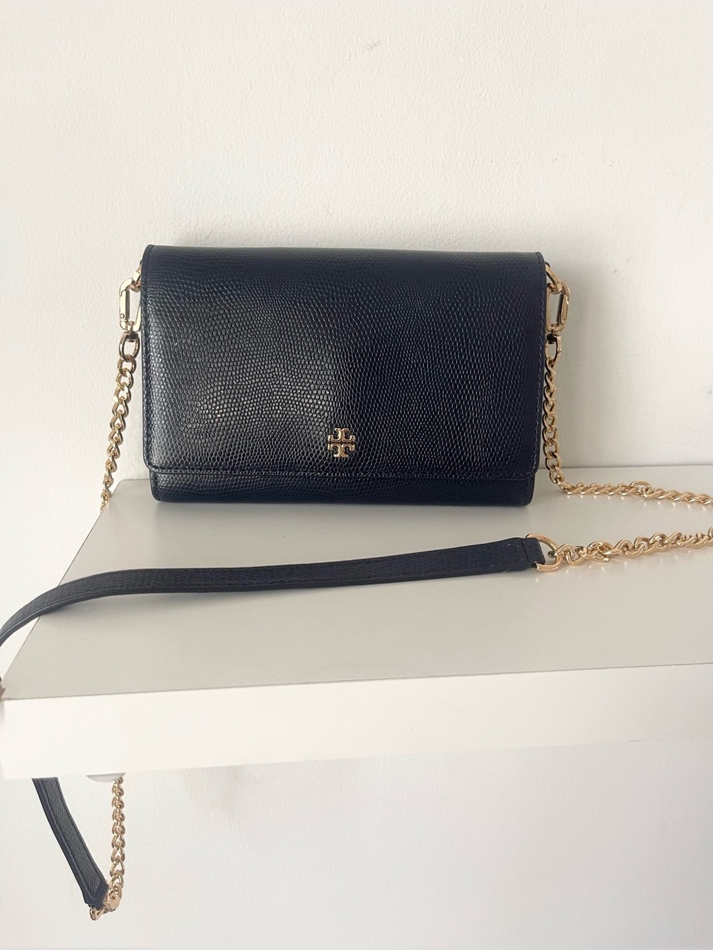 Tory Burch Textured Leather Navy Blue Crossbody Bag